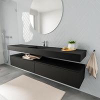 Zaro ALAN vrijhangende wastafel 200cm met wasbak Enkel midden en onderkast in kleur Zwart mat 2 lade(s)