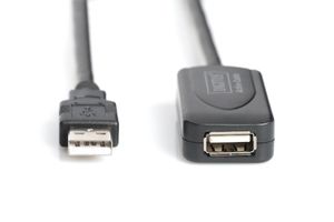 Digitus USB-kabel USB 2.0 USB-A bus, USB-A stekker 25.00 m Zwart Met USB, Met verlengkabel DA-73103