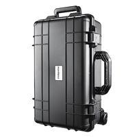 Mantona Outdoor veiligheidstrolley zwart - waterdicht, schokbestendig, stofdicht en stapelbaar voor waardevolle wol-uitrusting, incl. op maat te snijden schuimrubberen inzetstukken, trolleygreep en