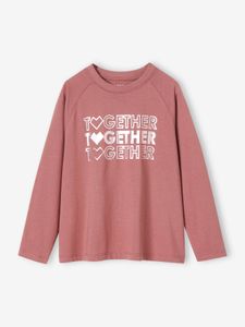 Sportief Together meisjes-T-shirt met lange raglanmouwen en een glanzend patroon oudroze