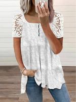 Plain Split Joint Lace Casual Shirt - thumbnail