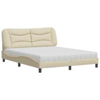 vidaXL Bed met matras stof crèmekleurig 160x200 cm, bed, bed ombouw, stoffen bed, bedbodem, 2-persoons bed, gewelfd bedframe, gewelfd stoffen bedframe