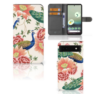 Telefoonhoesje met Pasjes voor Google Pixel 6A Pink Peacock