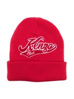 Kenzo Kids bonnet en maille nervurée à patch logo - Rouge - thumbnail