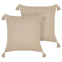 Beliani - ARALIA - Sierkussen set van 2 - Beige - 45 x 45 cm - Katoen - thumbnail