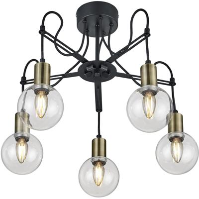 LED Plafondlamp - Plafondverlichting - Trion Nikon - E14 Fitting - 5-lichts - Rond - Mat Zwart - Aluminium