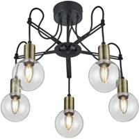 LED Plafondlamp - Plafondverlichting - Trion Nikon - E14 Fitting - 5-lichts - Rond - Mat Zwart - Aluminium