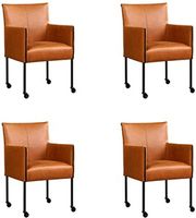 Set van 4 Cognac leren moderne kuipstoel More - poot rond zwart met wiel - Vintage Leer Cognac (cognac leer) - thumbnail