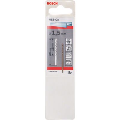 Bosch Accessories 2608585839 HSS Metaal-spiraalboor 1.5 mm Gezamenlijke lengte 40 mm Kobalt DIN 338 Cilinderschacht 1 stuk(s)