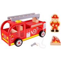 Tooky Toy Brandweerauto Jongens 29,5 Cm Hout Rood 3-delig