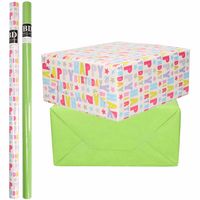 6x Rollen kraft inpakpapier happy birthday pakket - groen 200 x 70 cm