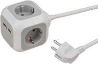 Brennenstuhl ALEA-Power Stekkerdoos met USB /Stekkerblok (Stekkerdozen 4-voudig, 2x USB Lader en 1,4m kabel) grijs
