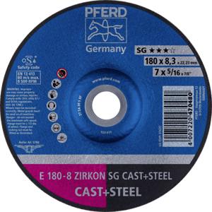 PFERD 62217837 E 180-8 ZIRKON SG CAST+STEEL Afbraamschijf gebogen Diameter 180 mm Boordiameter 22.23 mm Grijs/grauw sferoïdisch gietijzer, Staal, Gegoten staal