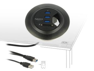 DeLOCK In-Desk Hub 3 Port USB 3.0 + 2 Slot SD Card Reader kaartlezer