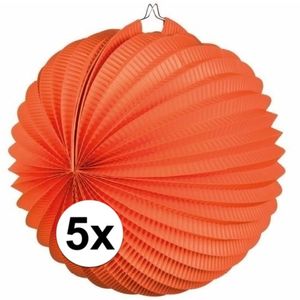 5x Oranje lampionnen bolvormig   -