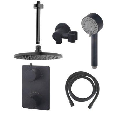 Mueller Black inbouw doucheset rond met 20cm hoofddouche plafondarm 3 standen handdouche mat zwart Mueller Black inbouw doucheset rond met 20cm hoofddouche plafondarm 3 standen handdouche mat zwart