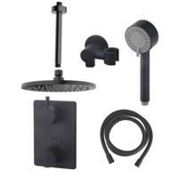 Mueller Black inbouw doucheset rond met 20cm hoofddouche plafondarm 3 standen handdouche mat zwart