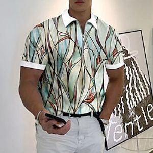 Voor heren POLO Shirt Revers polo Polo met rits Golfshirt Grafische prints Geometrie Bladeren Strijkijzer blauw Paars Groen Grijs Buiten Straat Korte Mouw Afdrukken Vetoketju Kleding Modieus Lightinthebox