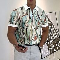 Voor heren POLO Shirt Revers polo Polo met rits Golfshirt Grafische prints Geometrie Bladeren Strijkijzer blauw Paars Groen Grijs Buiten Straat Korte Mouw Afdrukken Vetoketju Kleding Modieus Lightinthebox