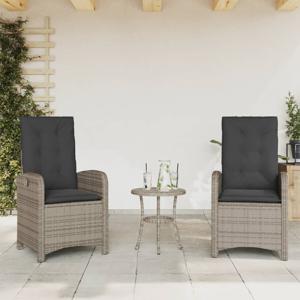 Tuinstoelen 2 st verstelbaar met kussens poly rattan grijs