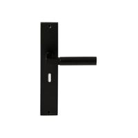Hardbrass Deurkruk Ottawa op rechthoekig langschild sleutelgat 56mm - zwart