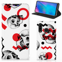 Mobiel BookCase Huawei P30 Lite New Edition Skull Red