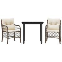 vidaXL 3-delige Bistroset met kussens poly rattan bruin, loungeset, loungeset tuin, loungeset buiten, tuinset, terrasset, tuinset lounge