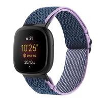 By Qubix - Compatible met Fitbit Versa 3/4 & Sense 1/2 Nylon loop bandje - Donkerblauw met paars - Compatible fitbit bandje