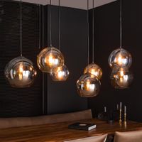 LifestyleFurn Hanglamp Willaim 7-lamps, Glas - Chroom, Amber en Grijs - thumbnail