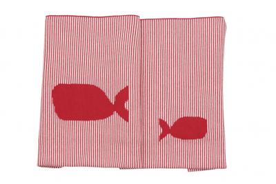 Pericles wiegdeken Oceaan walvis 100 x 75 cm rood/wit
