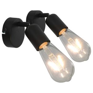 Spotlights 2 st met filament peren 2 W E27 zwart