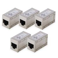 DIGITUS AT-AG 8/8 C6S - RJ45 Koppeling Cat 6 - 5 stuks - Lan Kabel Verlenging - Cat6 Netwerkkabel Connector - PoE Compatibel - Modulaire Koppeling - Voor Switch, DSL, Modem, Router, PC - Zilver