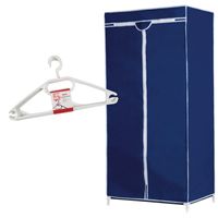 Set van mobiele opvouwbare kledingkast met blauwe hoes 160 cm en 5x plastic kledinghangers wit