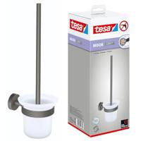 tesa® MOON GREY Toilet-set met Houder en Wc-borstel, mat grijs, satijn glas - voor Badkamers in Industriële en Moderne Stijl - Zonder Boren, Zelfklevend - 379 mm x 112 mm x 145 mm