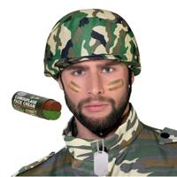 Carnaval verkleed set Army/Leger soldaten helm - met dogtags ketting en schmink - volwassenen - thumbnail