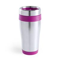 Warmhoudbeker/thermos isoleer koffiebeker/mok - RVS - zilver/roze - 450 ml   - - thumbnail