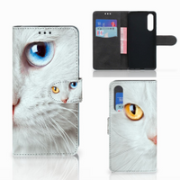 Huawei P30 Telefoonhoesje met Pasjes Witte Kat - thumbnail