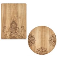 2x Rechthoekige/ronde houten snijplanken met mandala print 27/40 cm