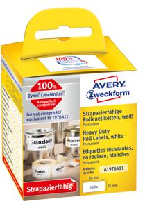 Avery-Zweckform Rol met etiketten Compatibel vervangt DYMO 1976411 25 x 54 mm Folie Wit 160 stuk(s) Permanent hechtend Universele etiketten A1976411