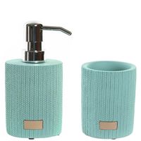 Badkamer accessoires setje drinkbeker en zeeppompje 15 cm mintgroen - thumbnail