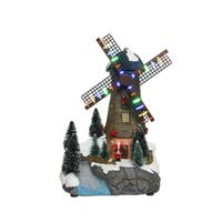 Kerstdorp molen - met draaiende wieken en verlichting - 30 cm