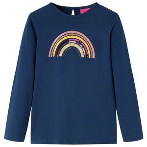 Kindershirt met lange mouwen regenboogprint 140 marineblauw