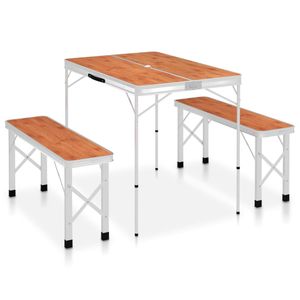 Campingtafel inklapbaar met 2 banken aluminium bruin