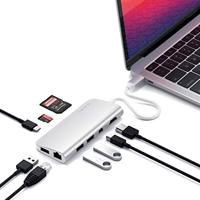 SATECHI Type-C Multimedia Adapter Met 4K HDMI, Mini Dp, USB-C PD, Gigabit Ethernet, USB 3.0, Micro/SD Kaartsleuven - Voor M2/ M1 Macbook Pro/Air (Zilver)