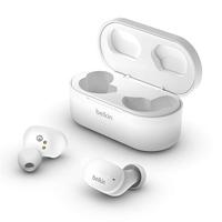 Belkin AUC001btWH SoundForm True Wireless Earbuds (Bluetooth-oordopjes voor iPhone, Samsung, Google, bedieningsknoppen, draagbaar oplaadhoesje, 24 uur luistertijd, ruisisolatie, zweetbestendig, wit),Eén maat,Kleur: wit