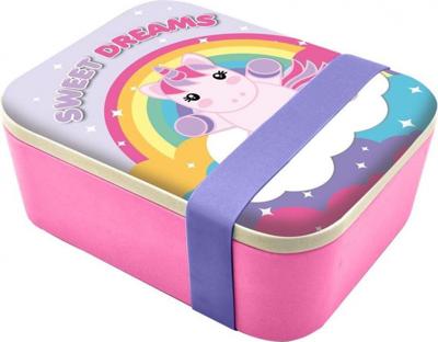 Sweet Dreams broodtrommel eenhoorn 14 x 18 cm bamboe roze