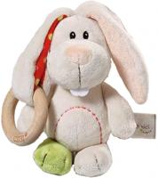 Nici bijtring Rabbit Tilli 18 x 12 x 5,5 cm hout/pluche wit