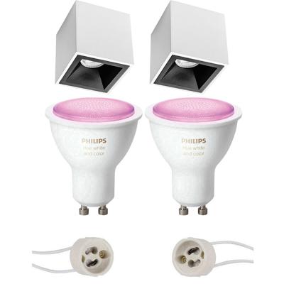 Pragmi Cliron Pro - Opbouw Vierkant - Mat Wit/Zwart - Verdiept - 90mm - Philips Hue - Opbouwspot Set GU10 - White and Color Ambiance - Bluetooth