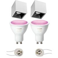 Pragmi Cliron Pro - Opbouw Vierkant - Mat Wit/Zwart - Verdiept - 90mm - Philips Hue - Opbouwspot Set GU10 - White and Color Ambiance - Bluetooth