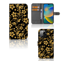 iPhone 14 Pro Max Hoesje Gouden Bloemen - thumbnail